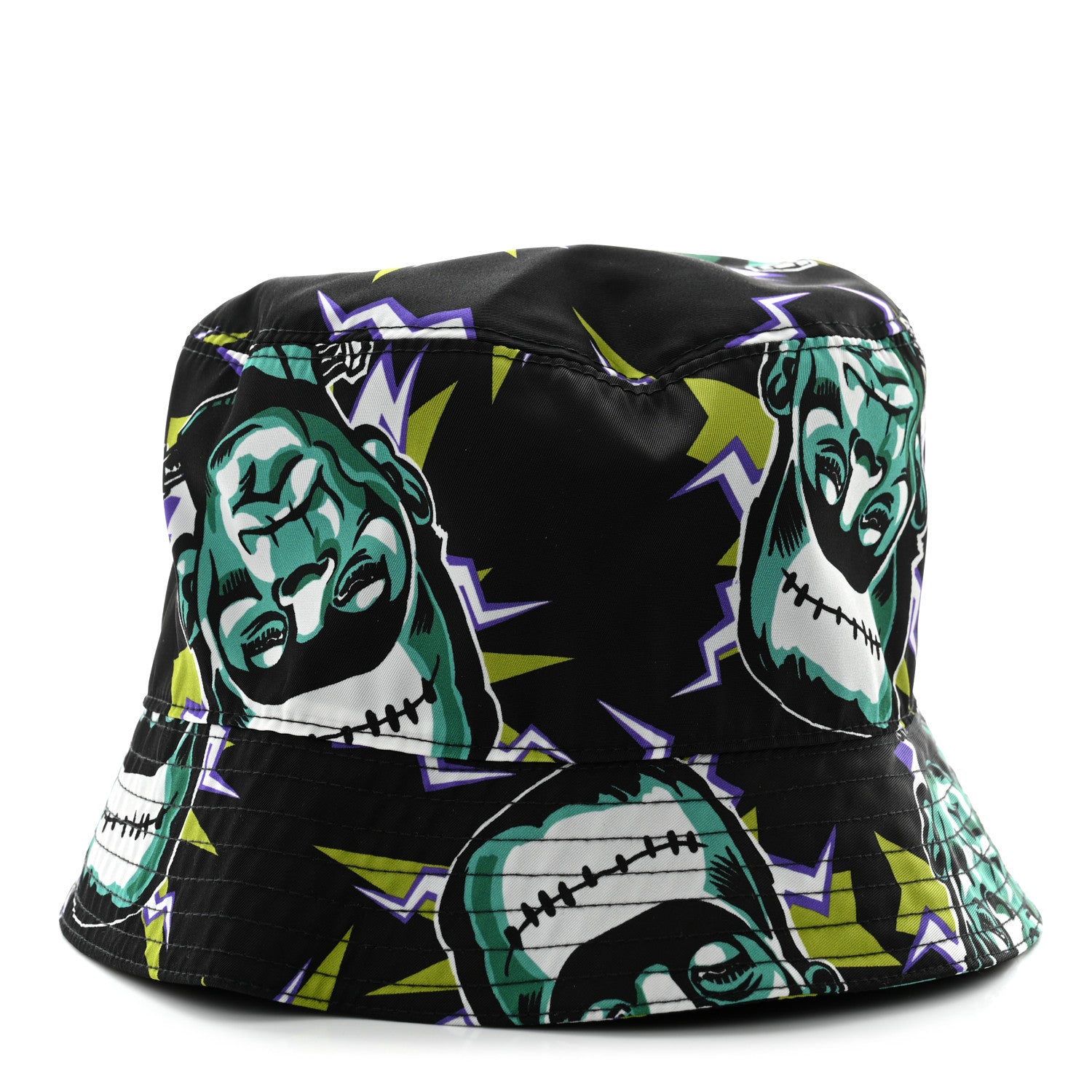 Prada X UNIVERSAL STUDIOS Nylon Frankenstein Print Bucket Hat L Black 1 of 16