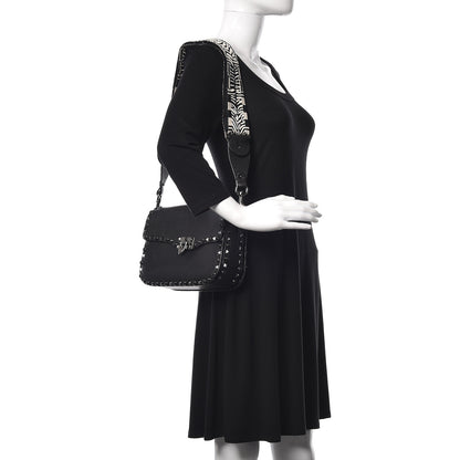 Valentino Garavani Pebbled Calfskin Onyx Medium Guitar Strap Rockstud Rolling Flap Saddle Bag Black 2 of 18