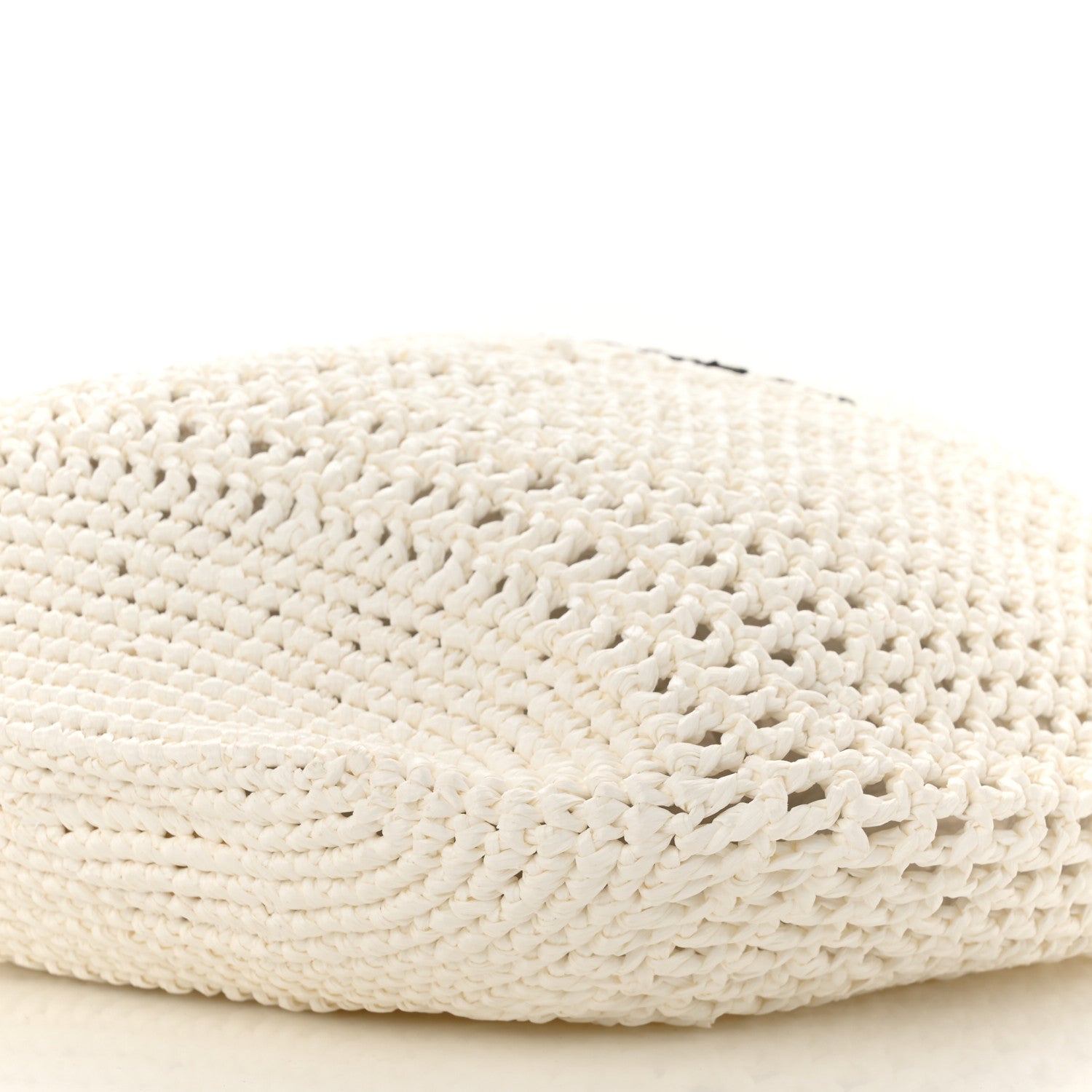 Prada Yarn Raffia Effect Crochet Logo Embroidered Shopping Tote Bag White 10 of 10