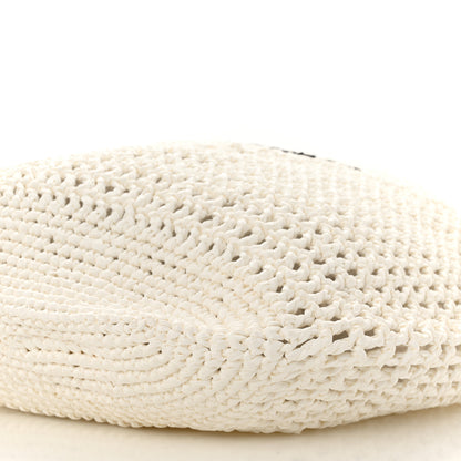 Prada Yarn Raffia Effect Crochet Logo Embroidered Shopping Tote Bag White 10 of 10