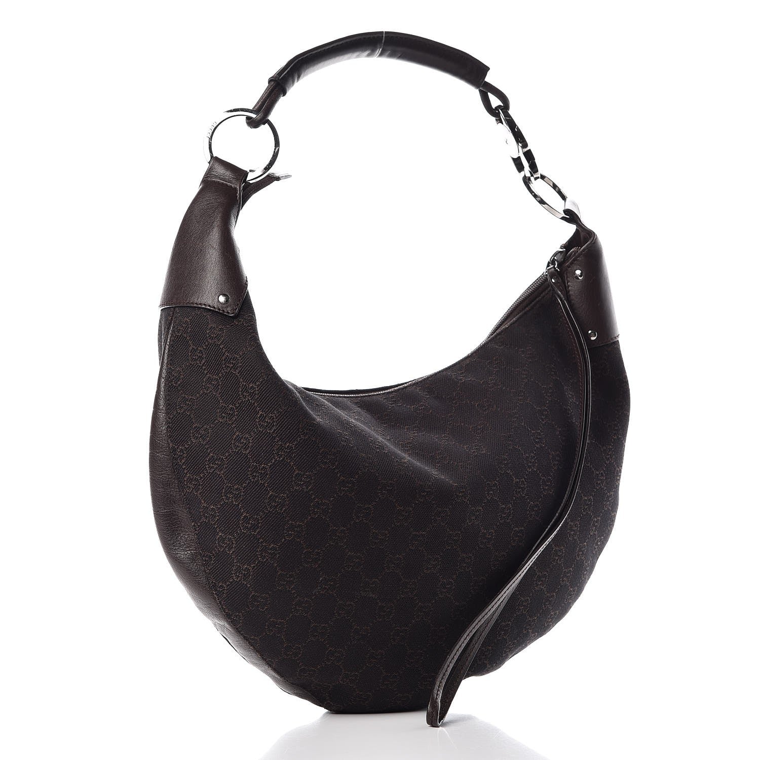 Gucci Denim Monogram Half Moon Hobo Dark Brown 3 of 9