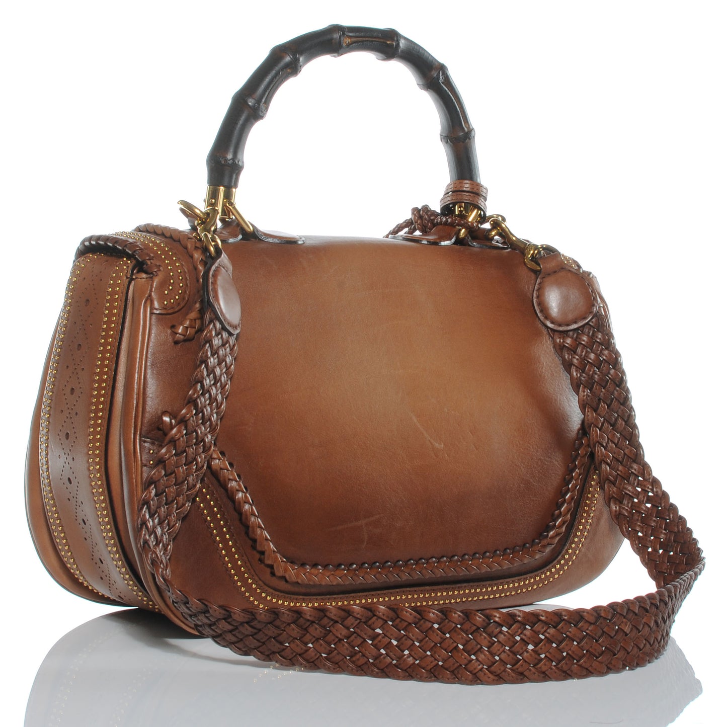 Leather New Bamboo Large Top Handle Bag Brown