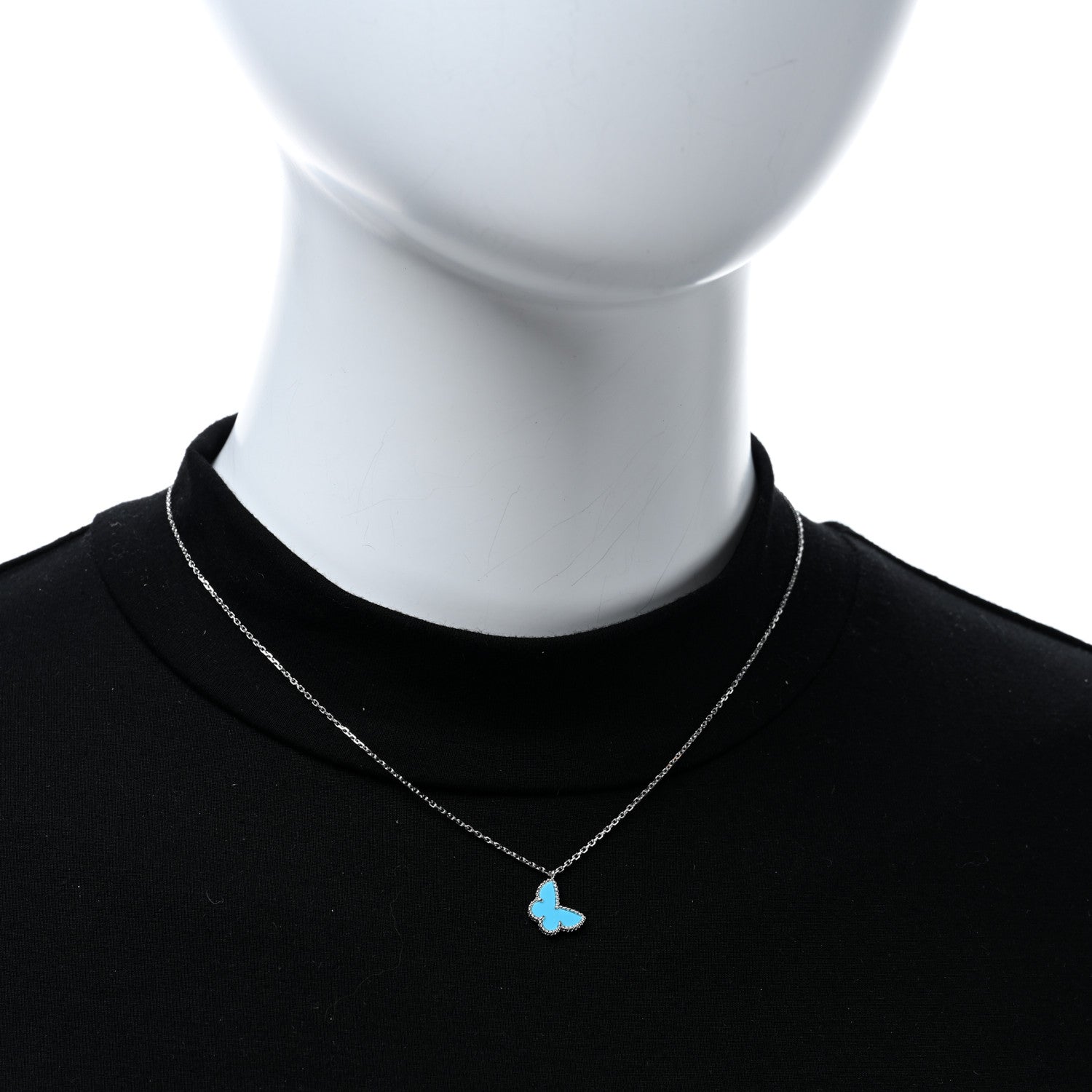 Van Cleef & Arpels 18K White Gold Turquoise Sweet Alhambra Butterfly Pendant Necklace 2 of 5