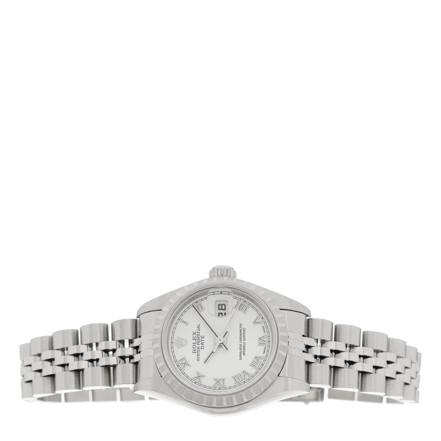 Stainless Steel 26mm Oyster Perpetual Date Watch White Roman 79240