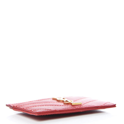 Saint Laurent Grain De Poudre Matelasse Chevron Monogram Credit Card Case New Red 4 of 7