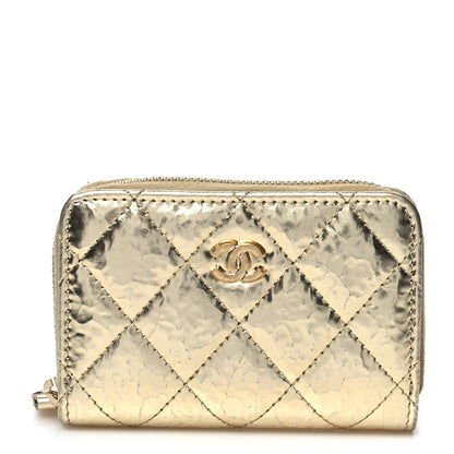 Chanel Hammered Metallic Calfskin Quilted Zip Coin Purse Gold 1 of 10