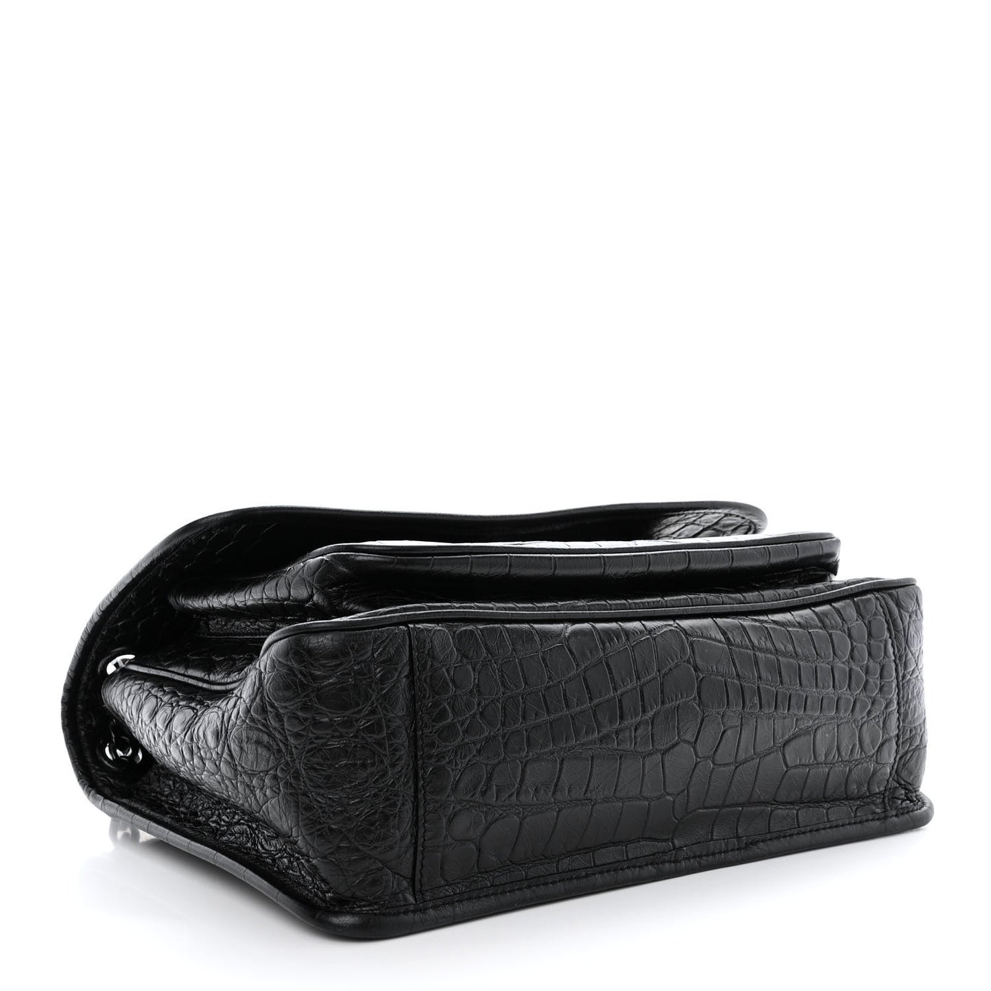 Crinkled Calfskin Crocodile Embossed Monogram Medium Niki Chain Satchel Black