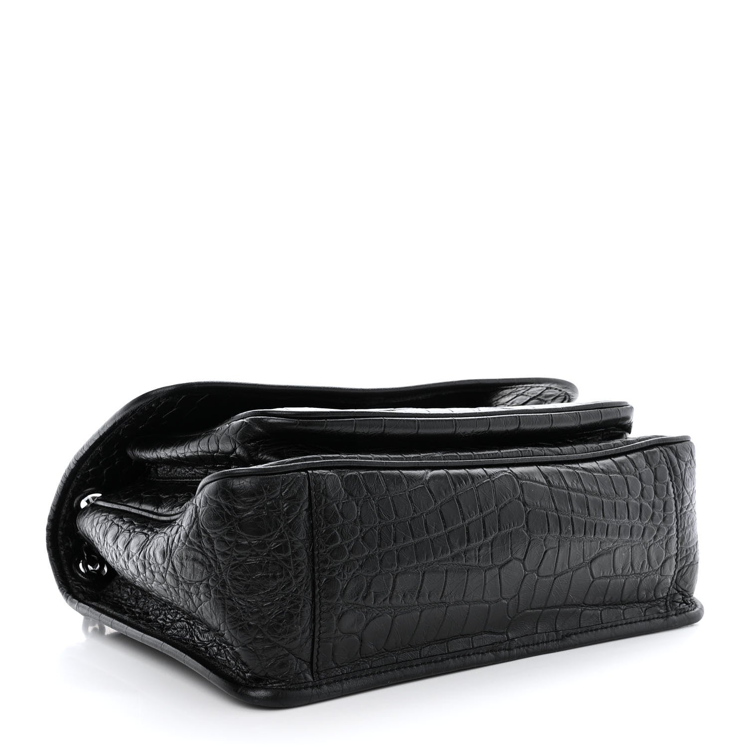 Saint Laurent Crinkled Calfskin Crocodile Embossed Monogram Medium Niki Chain Satchel Black 4 of 10