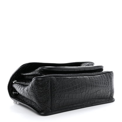 Saint Laurent Crinkled Calfskin Crocodile Embossed Monogram Medium Niki Chain Satchel Black 4 of 10