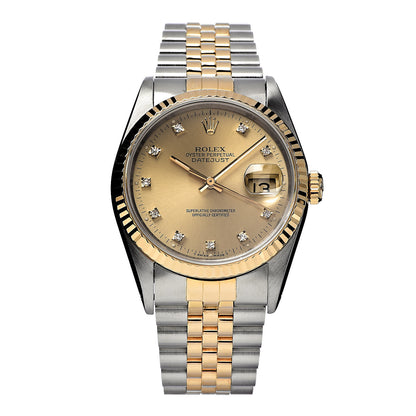 Rolex Stainless Steel 18K Yellow Gold Diamond 36mm Oyster Perpetual Datejust Watch Champagne 16233 1 of 7
