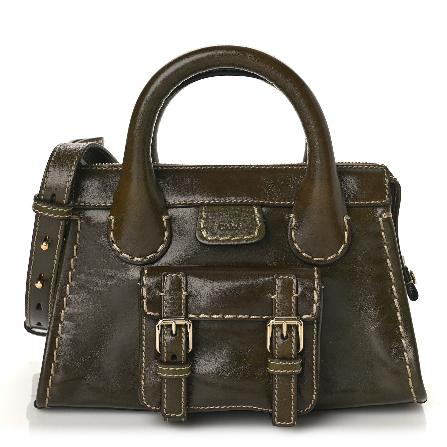 Chloe Shiny Tanned Calfskin Mini Edith Bag Deep Khaki 1 of 8