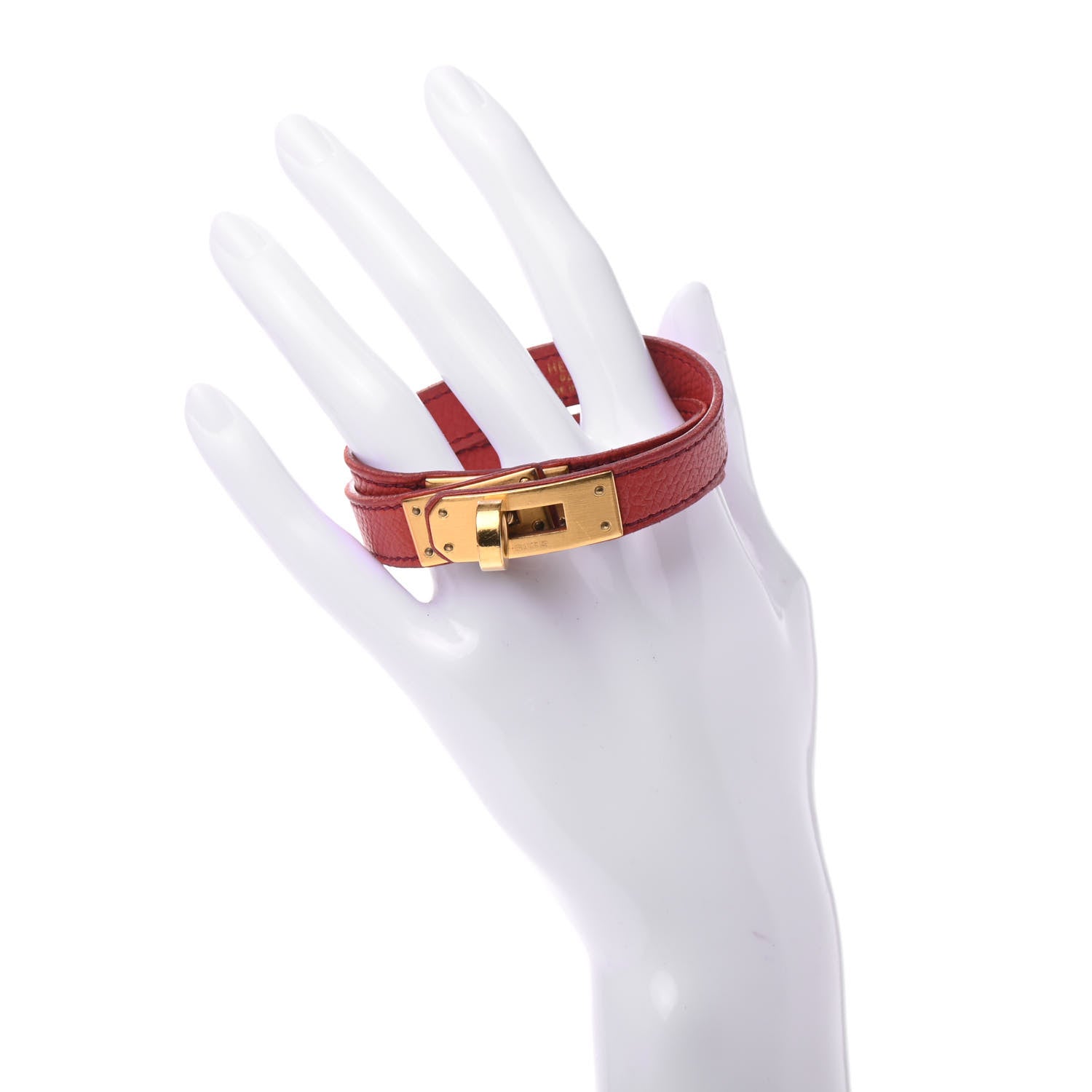 Hermes Epsom Kelly Double Tour Bracelet Vermillion 2 of 5