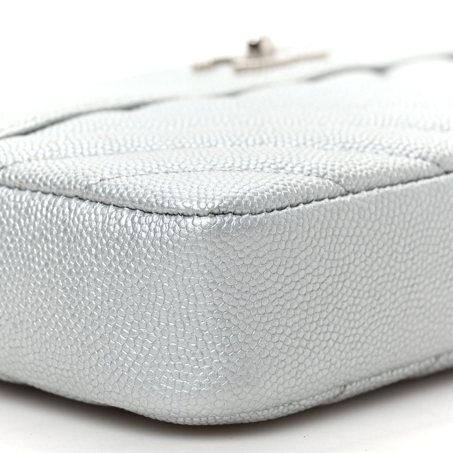 Chanel Metallic Caviar Chevron Quilted Small Vintage Mademoiselle Clutch With Chain Silver 9 of 10