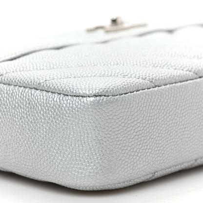 Chanel Metallic Caviar Chevron Quilted Small Vintage Mademoiselle Clutch With Chain Silver 9 of 10