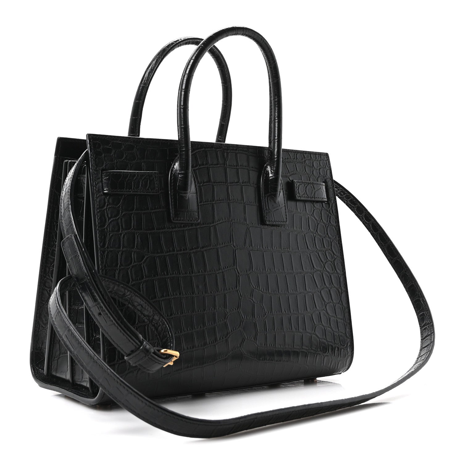 Saint Laurent Calfskin Crocodile Embossed Baby Sac De Jour Black 3 of 10