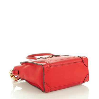 Celine Drummed Calfskin Nano Luggage Coquelicot 4 of 8