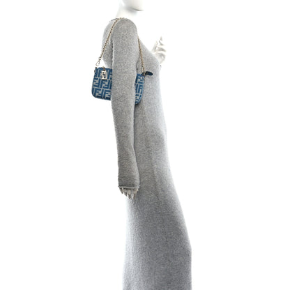 Fendi Denim Effect Fabric Jacquard FF Baguette Pouch Blue 2 of 11
