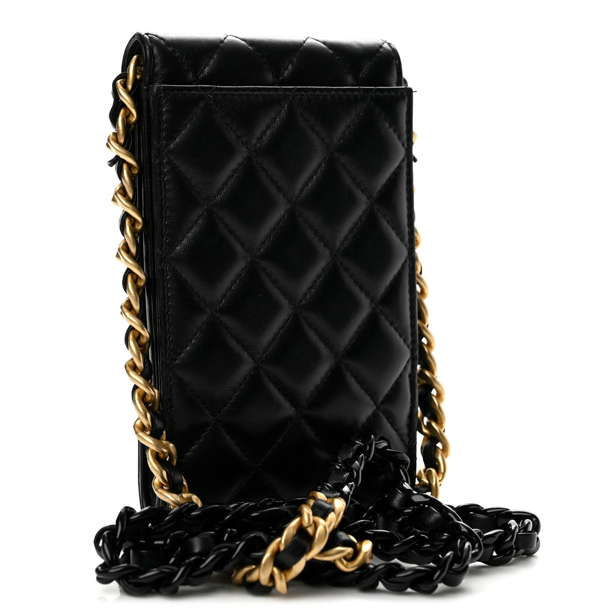 Chanel Lambskin Quilted Lacquered Chain Phone Holder With Chain Black 3 of 13
