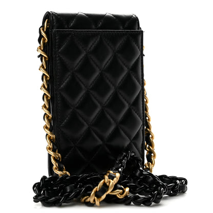 Chanel Lambskin Quilted Lacquered Chain Phone Holder With Chain Black 3 of 13