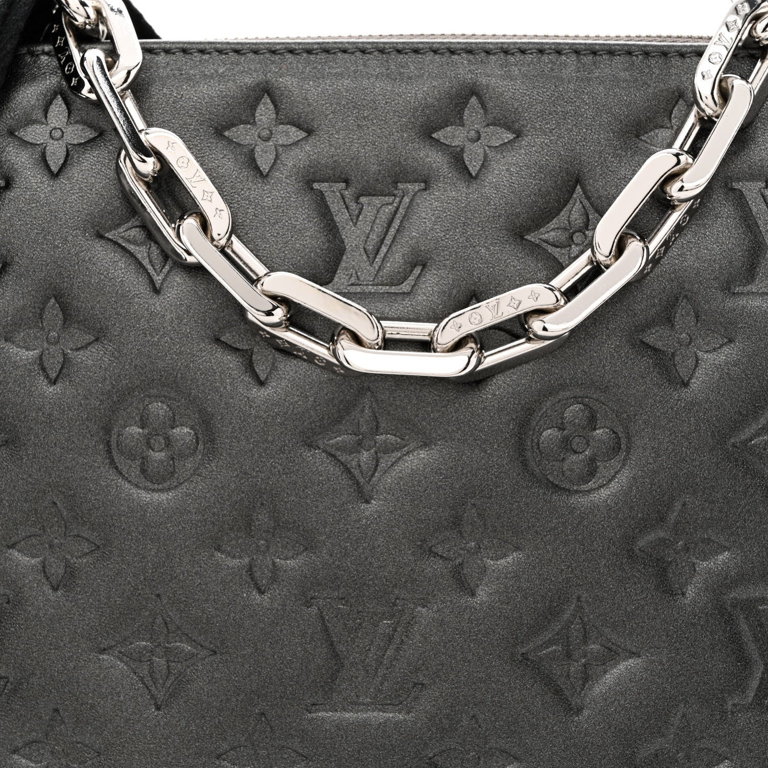 Louis Vuitton Lambskin Embossed Monogram Coussin PM Anthracite 9 of 11