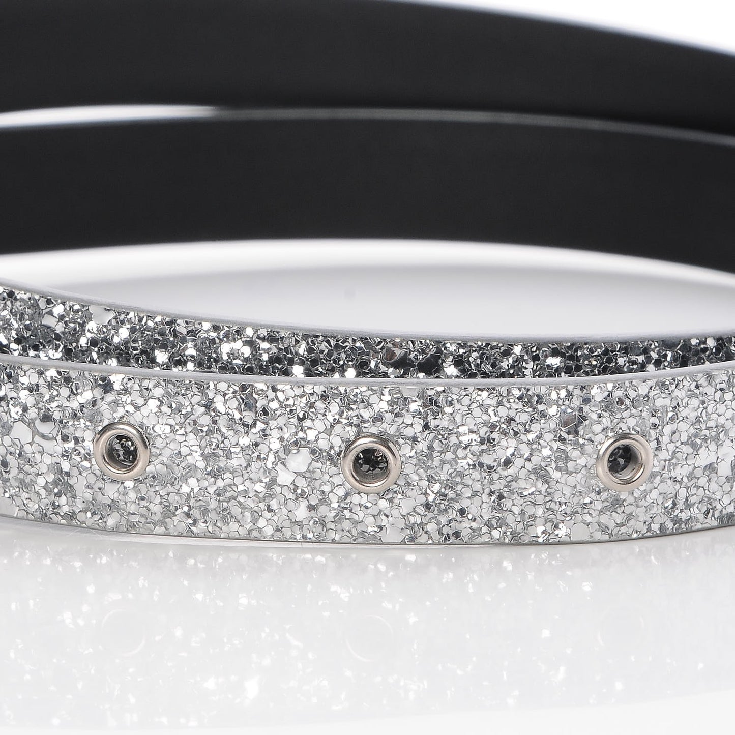 Glitter Calfskin CC Logo Skinny Belt 80 32 Silver