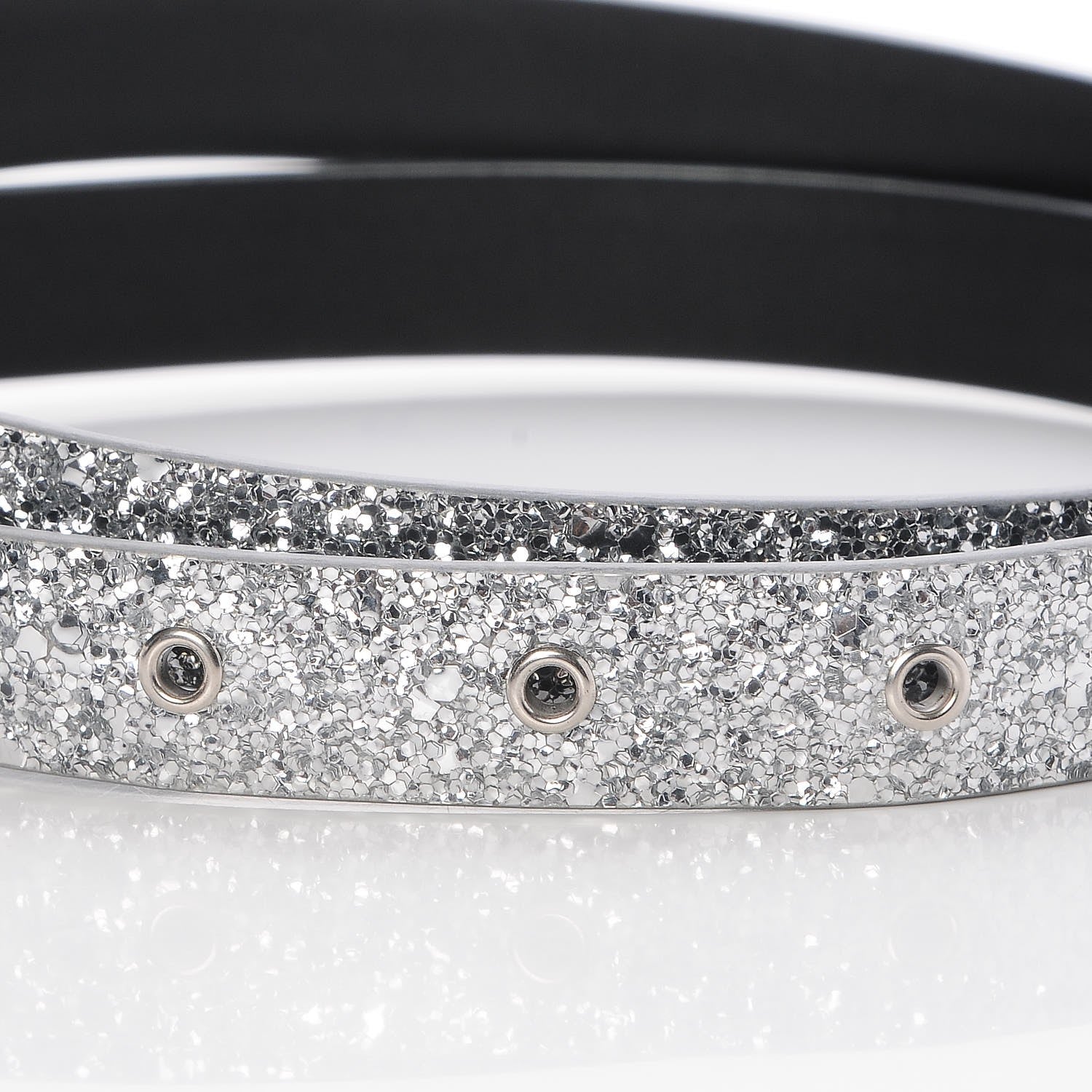 Chanel Glitter Calfskin CC Logo Skinny Belt 80 32 Silver 7 of 8