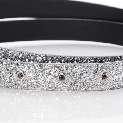 Chanel Glitter Calfskin CC Logo Skinny Belt 80 32 Silver 7 of 8