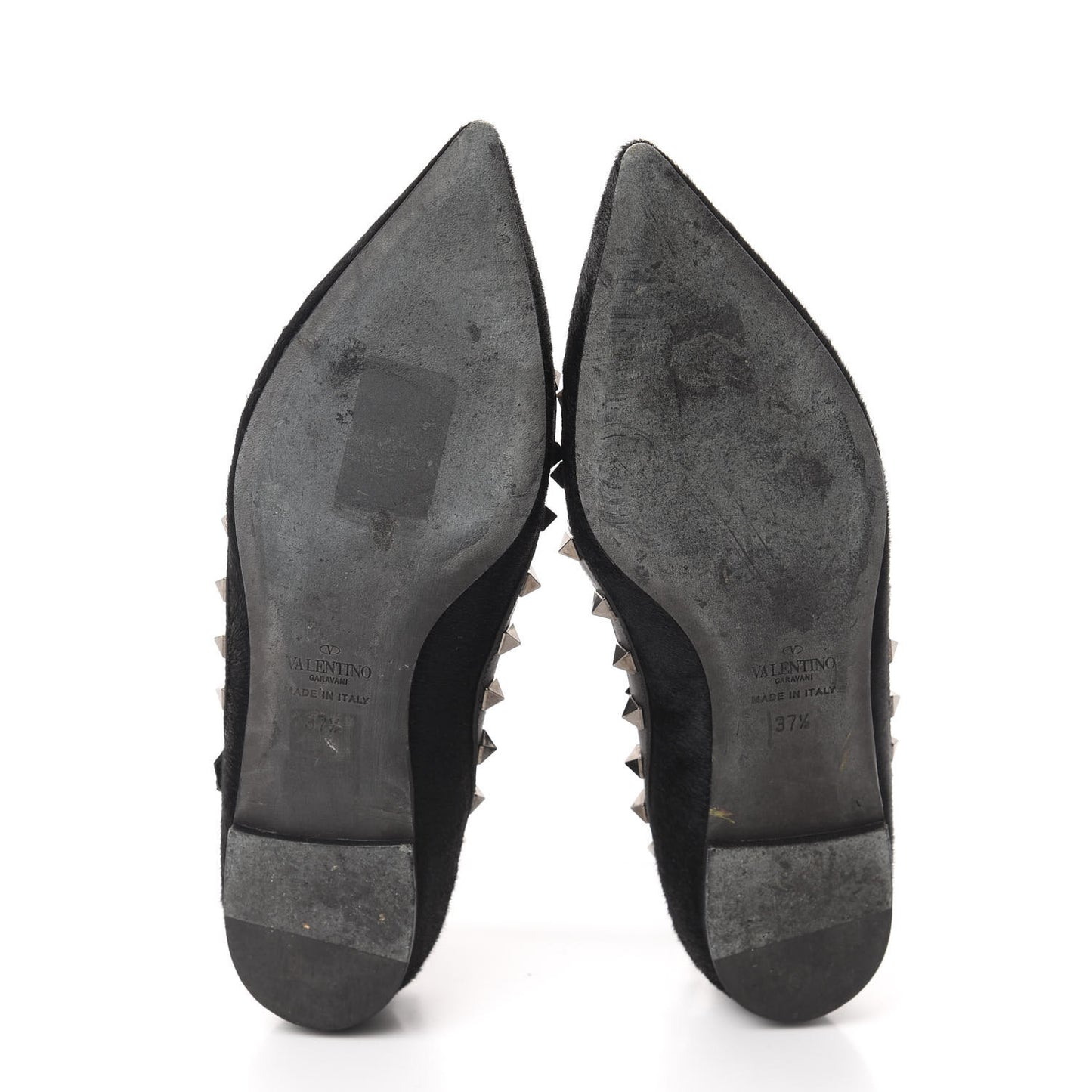 Calf Hair Rockstud Cage Ballerina Flats 37.5 Black