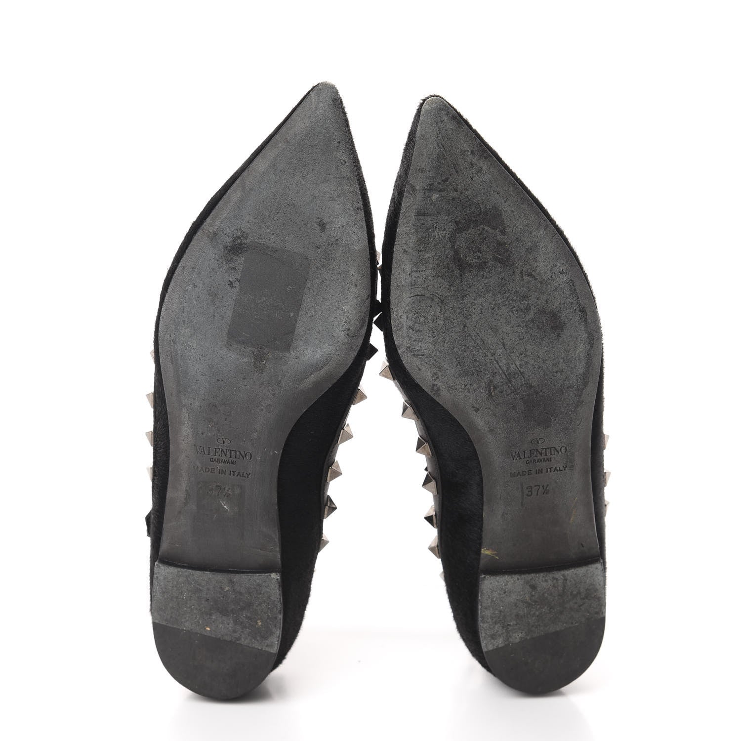 Valentino Garavani Calf Hair Rockstud Cage Ballerina Flats 37.5 Black 6 of 12