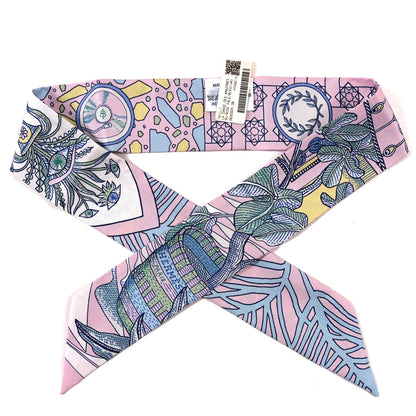 Hermes Silk La Danse Des Amazones Twilly Rose Pale Bleu Jaune 1 of 3