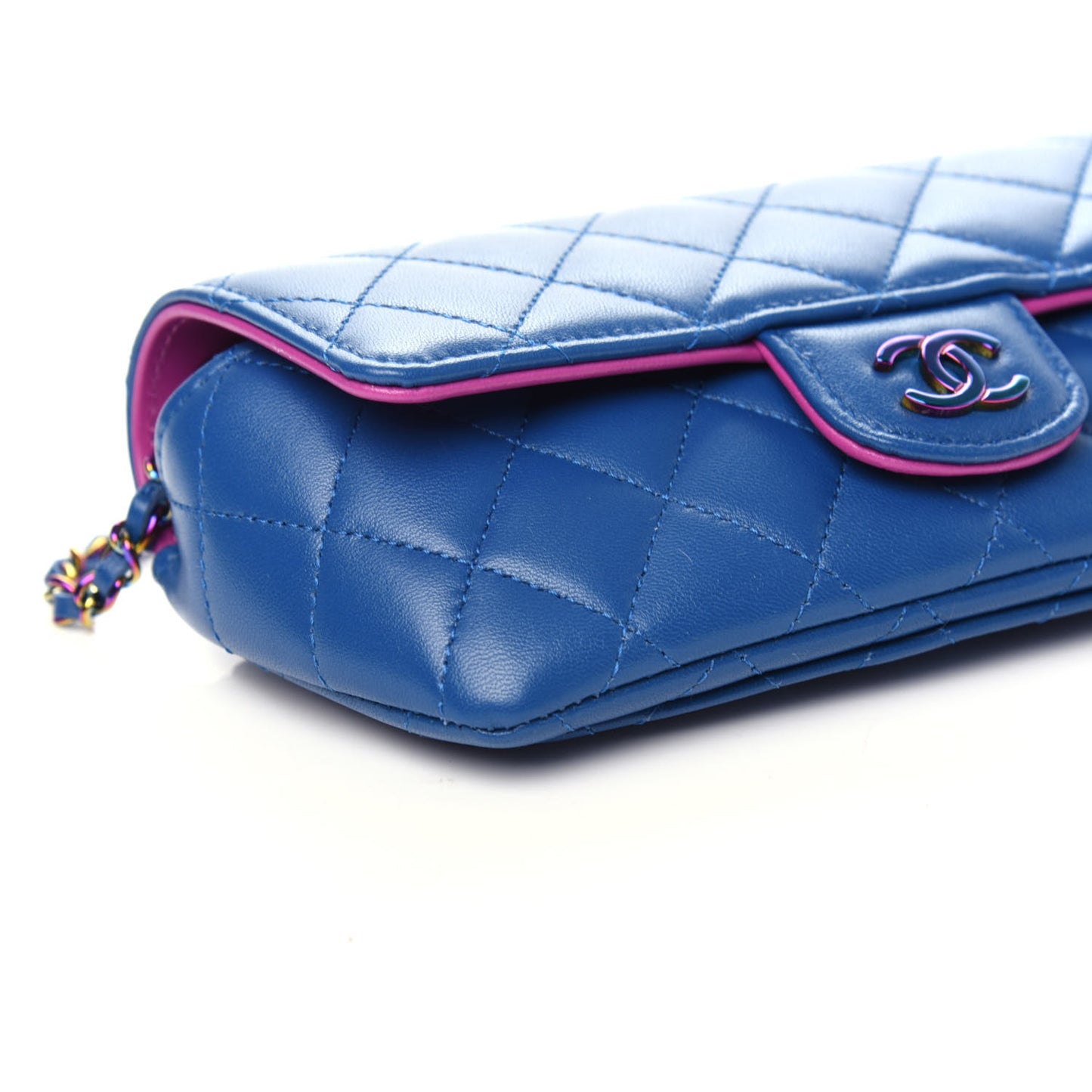 Lambskin Quilted Glasses Case With Chain Blue Purple