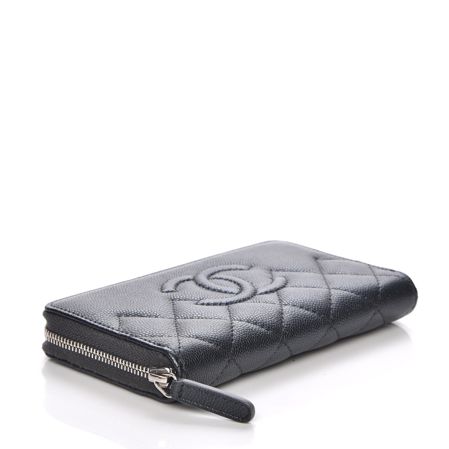 Chanel Metallic Caviar Quilted Medium Zip Around Wallet Black 4 of 9