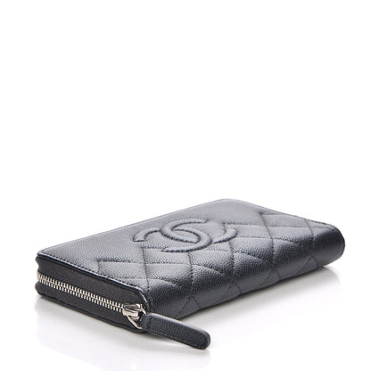 Chanel Metallic Caviar Quilted Medium Zip Around Wallet Black 4 of 9