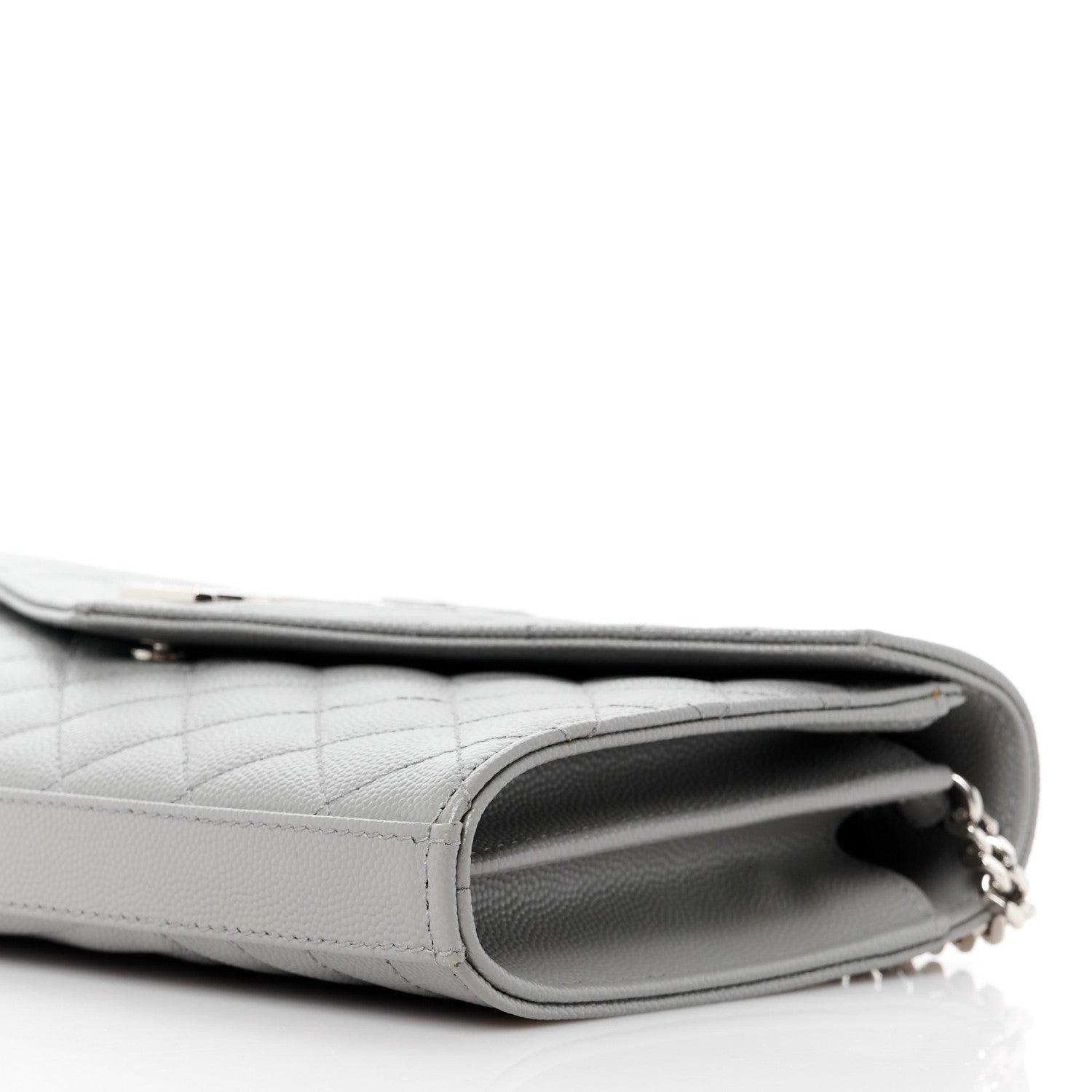 Saint Laurent Grain De Poudre Tri-Quilt Monogram Chain Wallet Fog 10 of 10