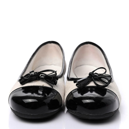 Chanel Pony Hair Patent Cap Toe Ballet Flats 38 Black White 2 of 4