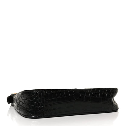 Saint Laurent Calfskin Crocodile Embossed Le 5 A 7 Hobo Black 4 of 10