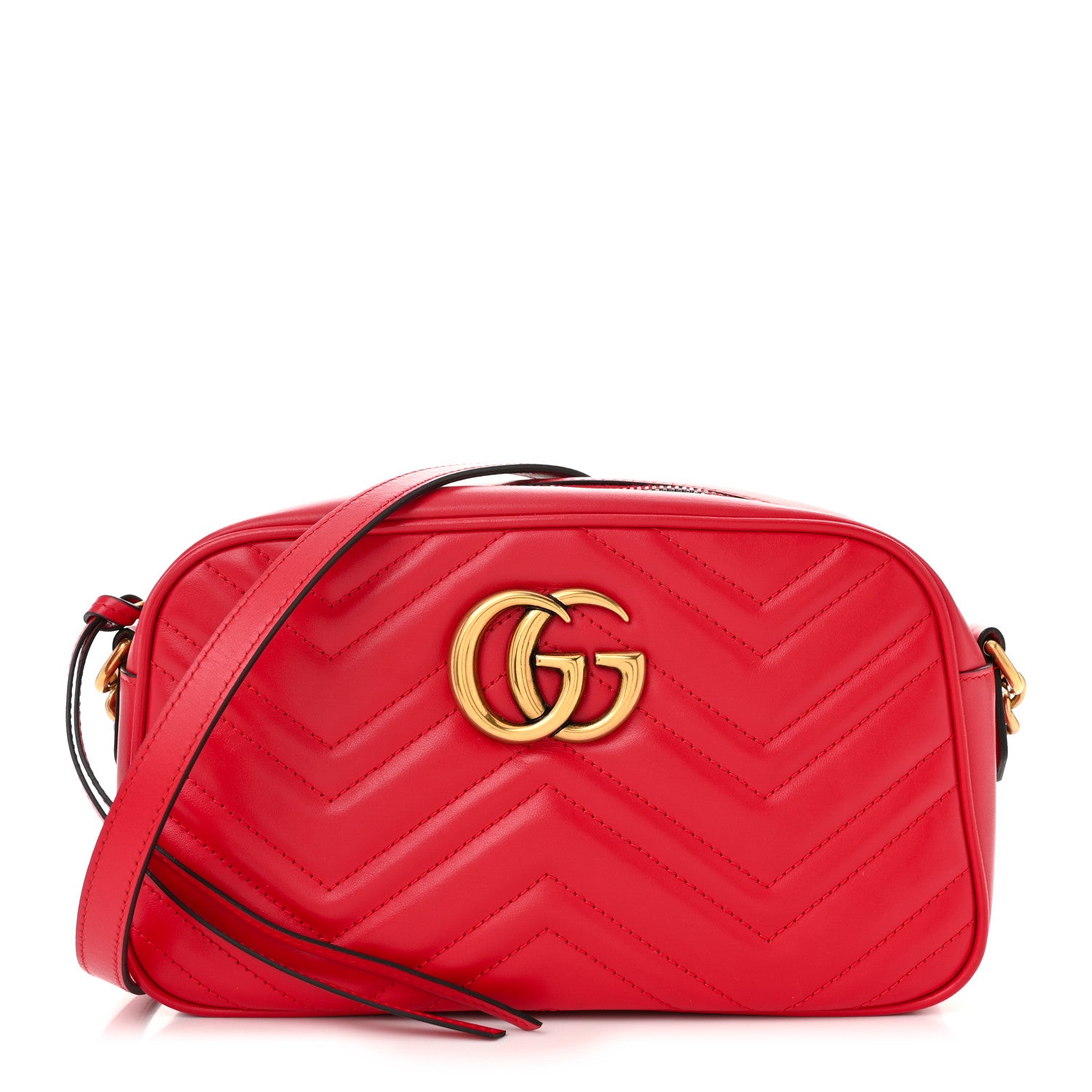 Gucci Calfskin Matelasse Small GG Marmont Chain Shoulder Bag Hibiscus Red 1 of 10