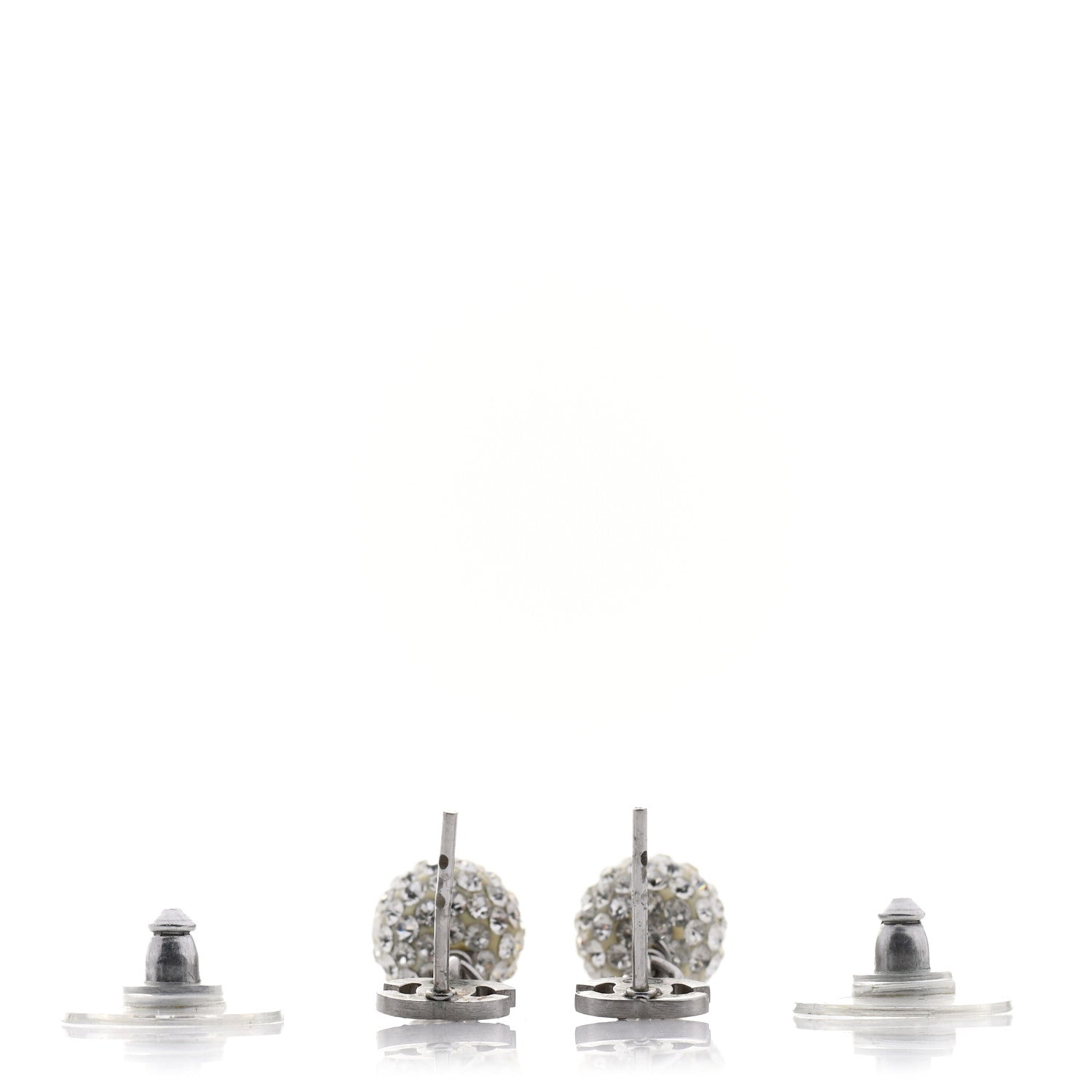 Chanel Crystal CC Drop Earrings White Silver 3 of 4