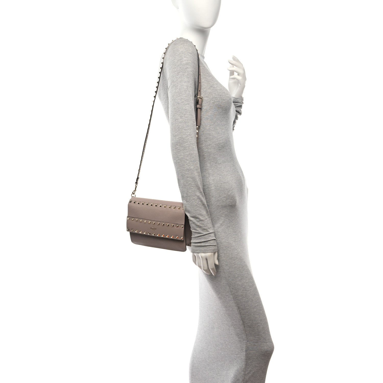 Valentino Garavani Pebbled Calfskin Rockstud Side Slip Crossbody Poudre 2 of 9