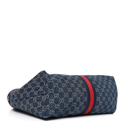 Gucci Denim GG Monogram Web Large Giglio Tote Blue 5 of 10