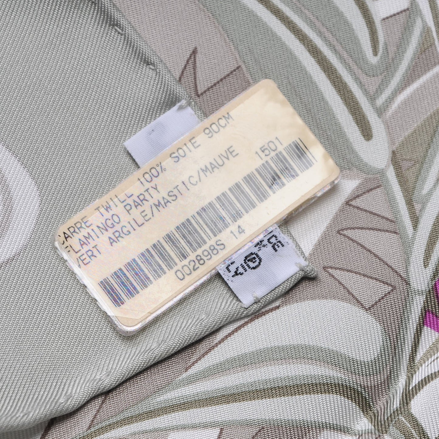 Silk Flamingo Party Scarf 90 Vert Argile Mastic Mauve