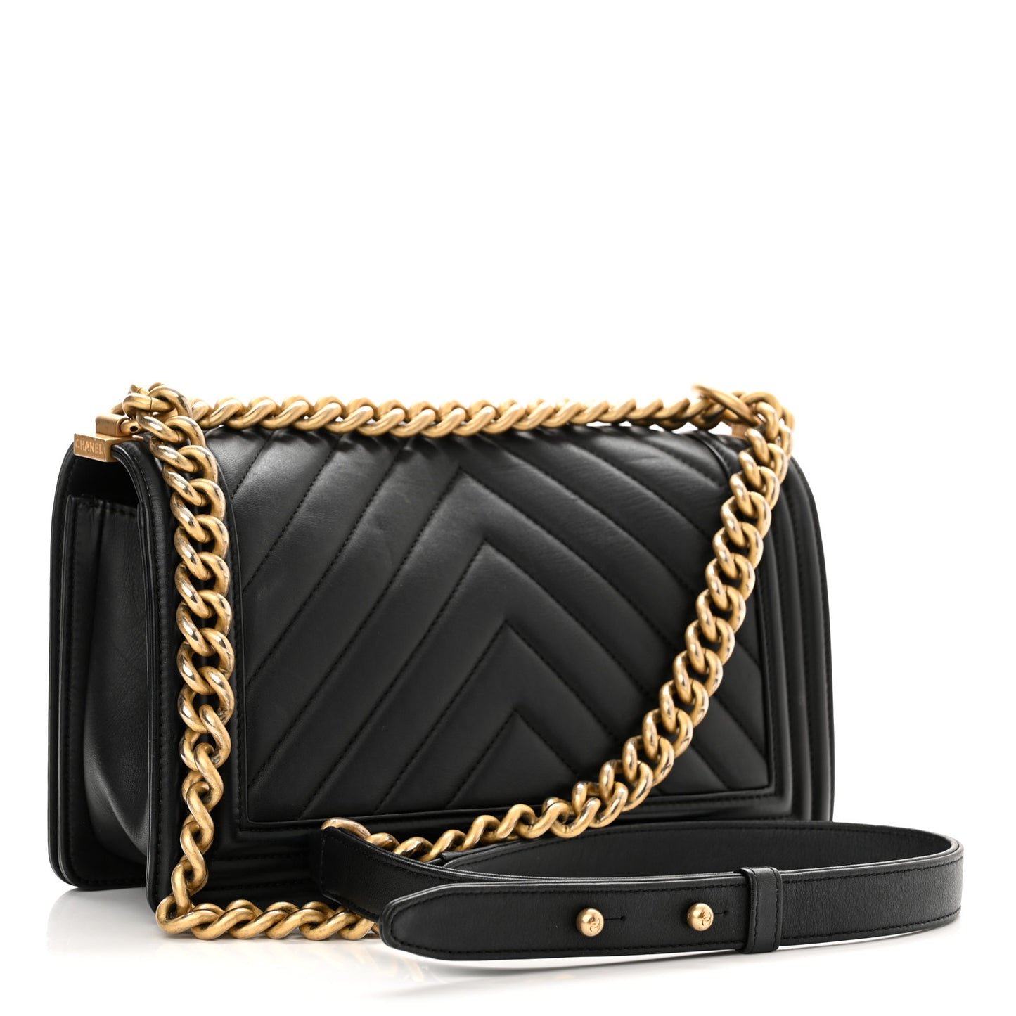 Calfskin Chevron Quilted Medium Boy Flap Black