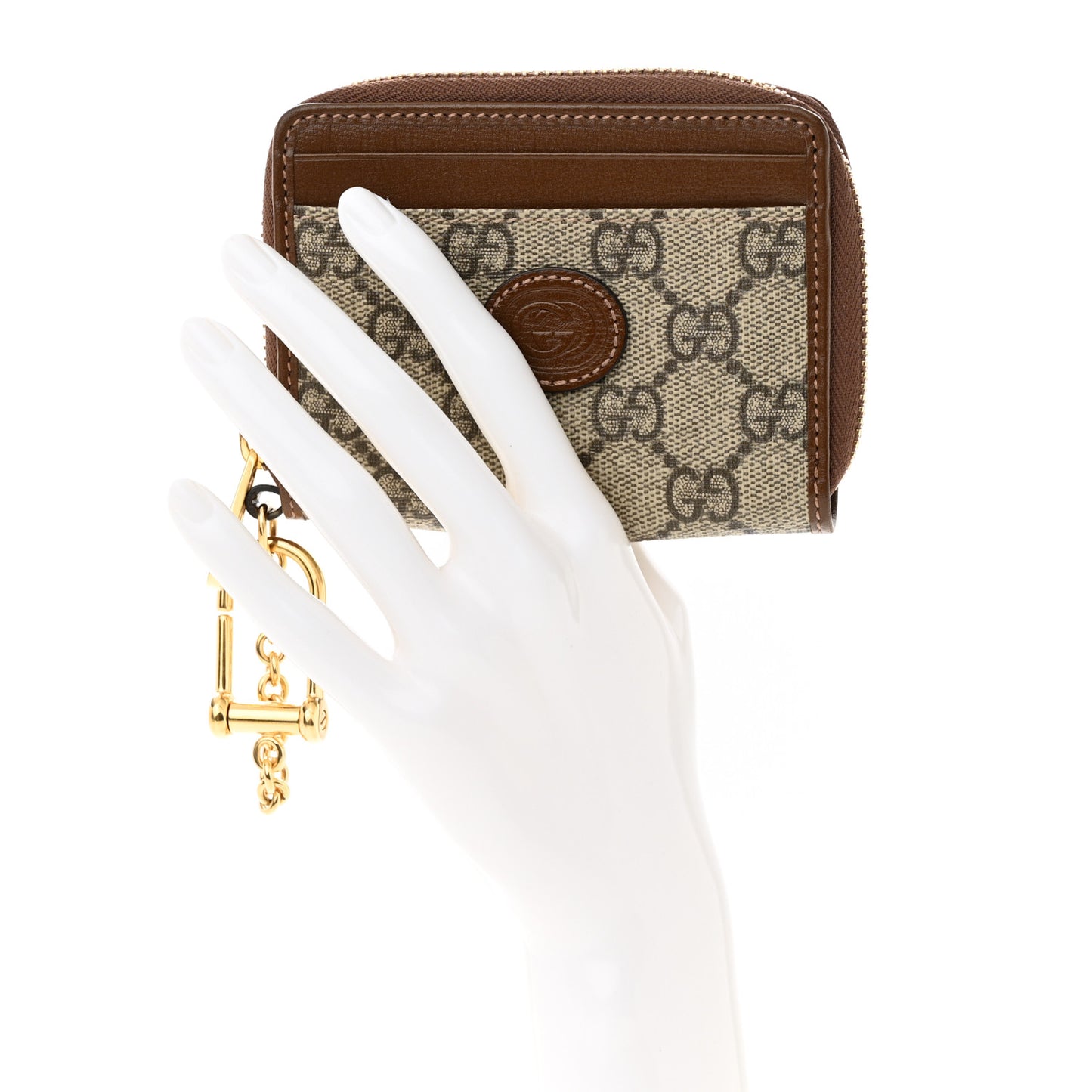 GG Supreme Monogram Azalea Calfskin Retro Interlocking G Compact Wallet Dark Brown