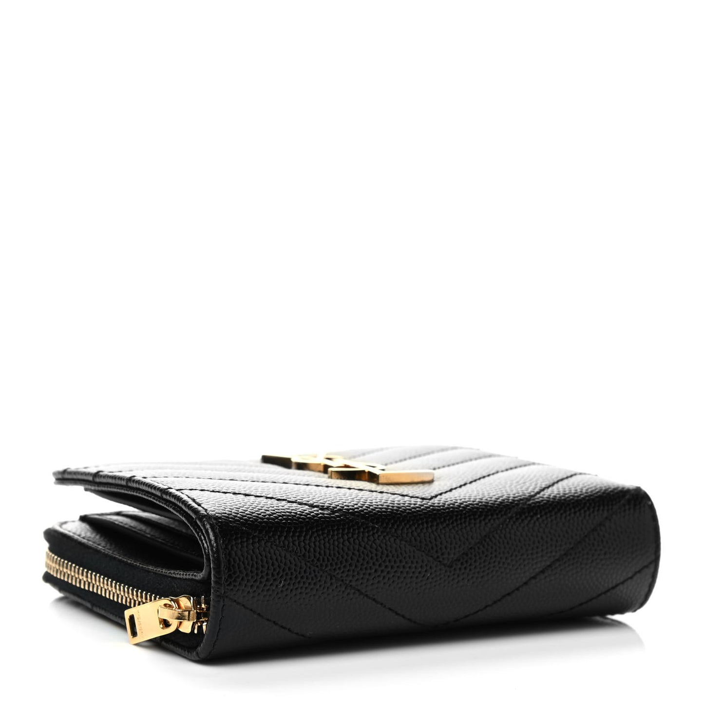 Grain De Poudre Matelasse Chevron Monogram Compact Zip Around Wallet Black