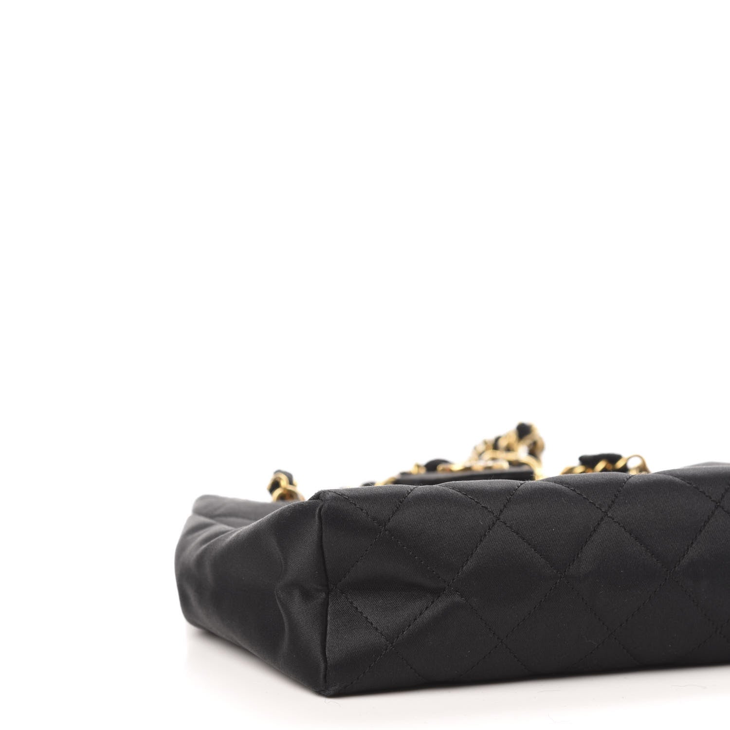 Chanel Satin Quilted Crystal CC Shoulder Bag Black 8 of 10