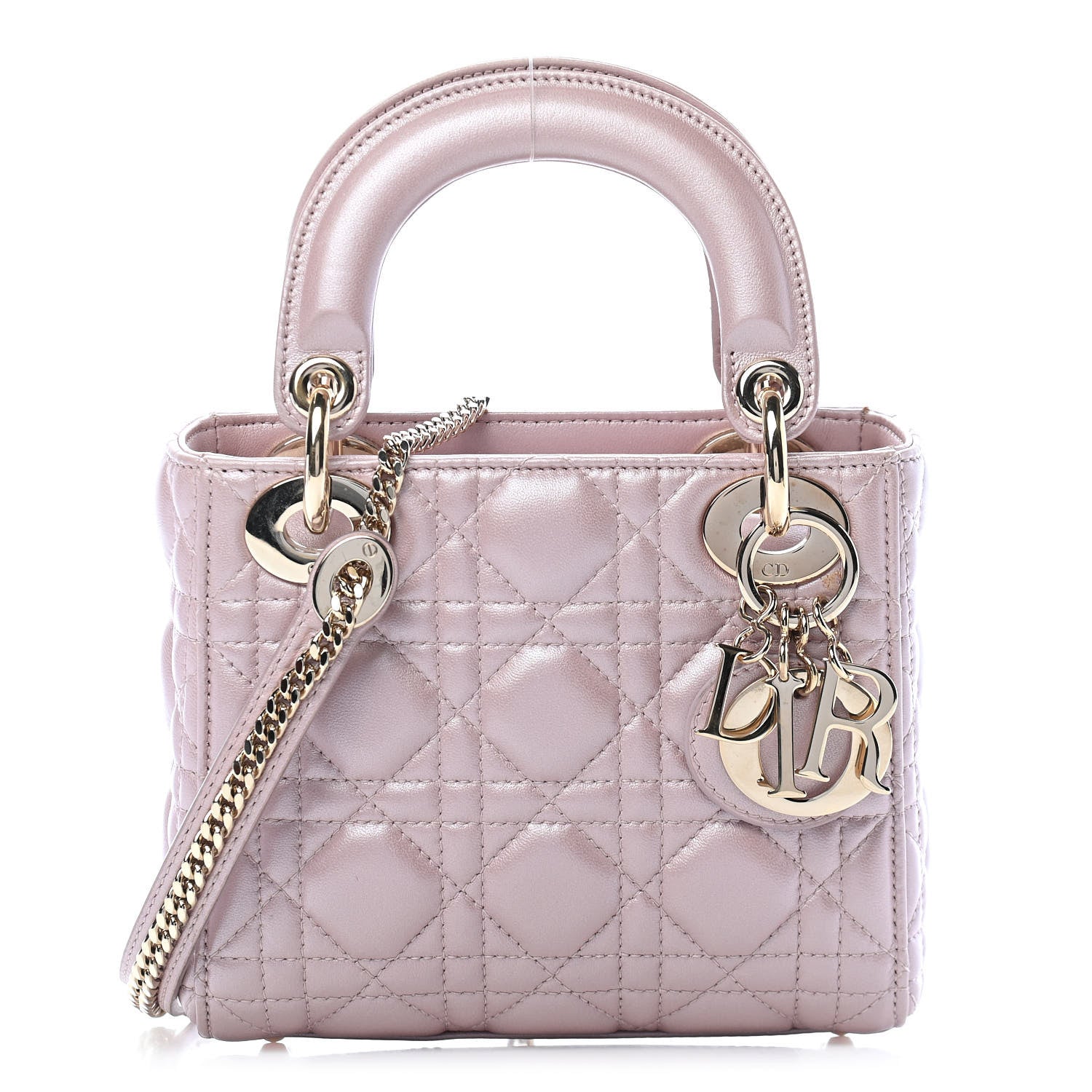 Christian Dior Metallic Lambskin Cannage Mini Lady Dior Lotus 1 of 9