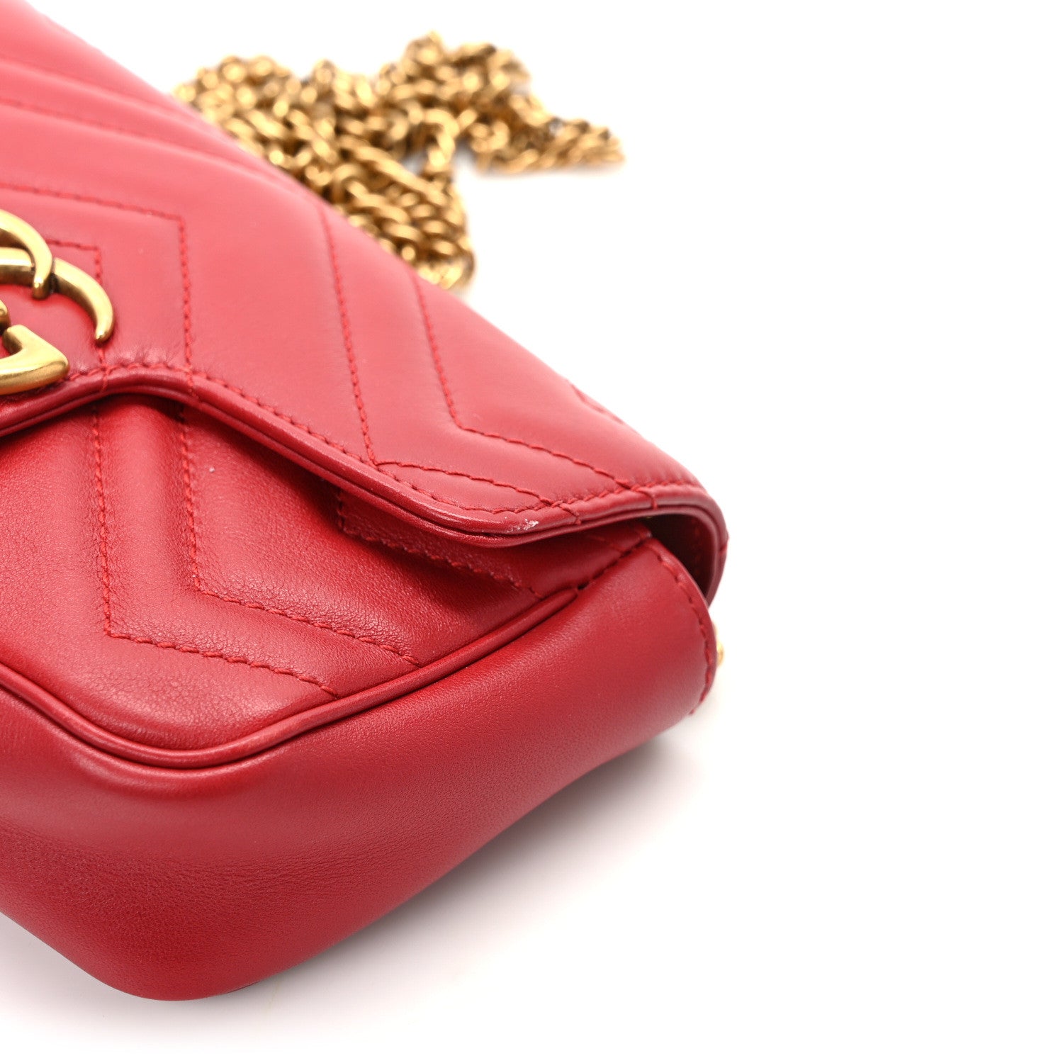 Gucci Calfskin Matelasse Super Mini GG Marmont Shoulder Bag Hibiscus Red 13 of 14