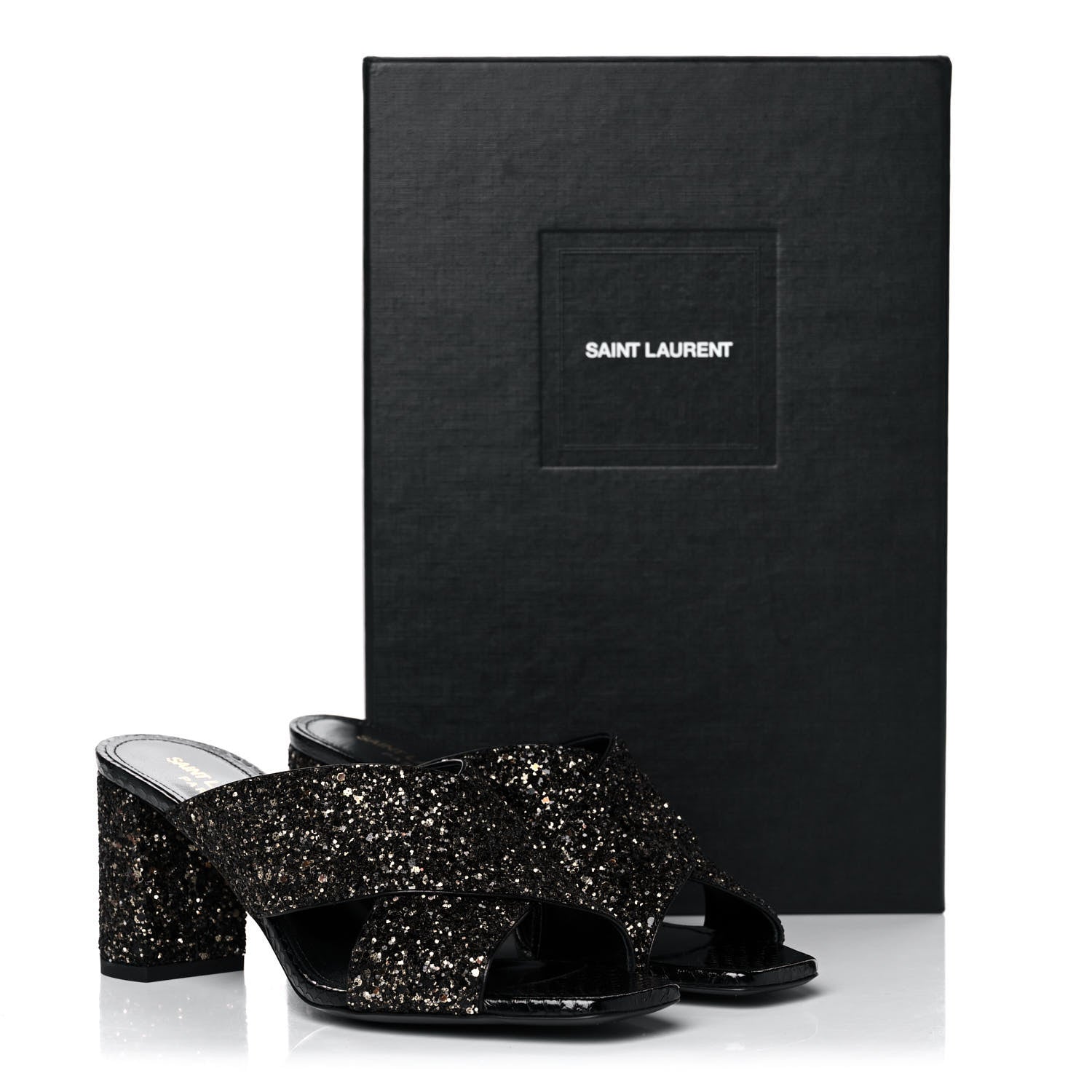 Saint Laurent Glitter LouLou 70 Mule Sandals 37 Black Gold 9 of 9