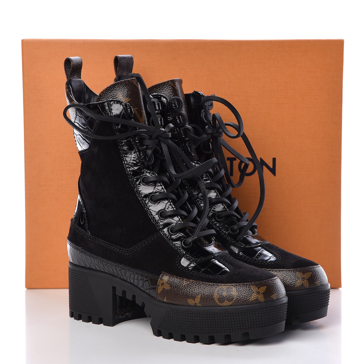 Louis Vuitton Suede Calfskin Monogram Laureate Platform Desert Boots 36 Black 9 of 9