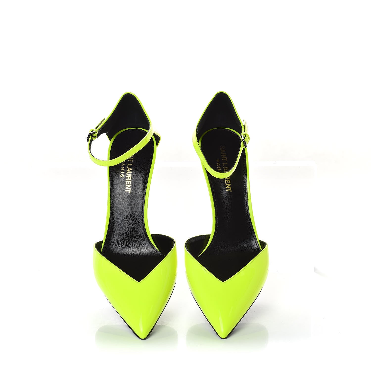 Saint Laurent Patent Anja 85 Ankle Strap Pointed Pumps 37.5 Fluo Yellow 5 of 10
